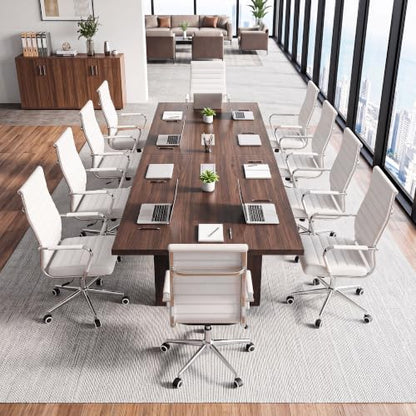 Okeysen Ergonomic Office Desk Chair, Modern PU Leather Conference Room Chairs Ribbed, High Back Executive Swivel Rolling Chair for Home, Office - color: White-ribbed