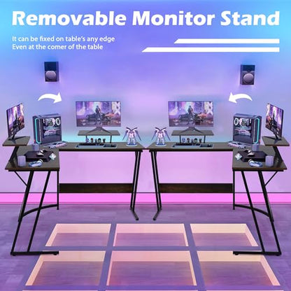 Gaming Desk L Shaped Desk, 50.4” Large Desk Computer Desk with Shelves & Carbon Fiber Desktop, Wood Desk Table Computer Table Writing Desk Work Desk pc desk for Bedroom Office Dorm Small Space, Brown - color: Brown