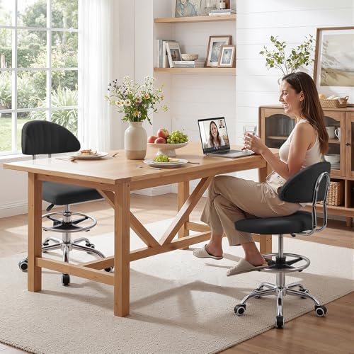 Height Adjustable Office Chair, 360-Degree Swivel Drafting Chair, with Backrest and Foot Rest, 220lbs Load-Bearing Ergonomic Rolling Computer Chairs for Home Office Studio Dental Salon Black