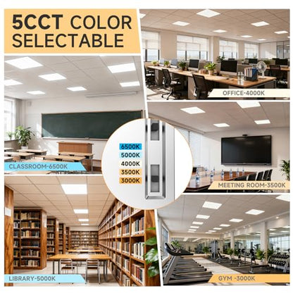 6 Pack 2x2 LED Flat Panel Lights with 5CCT Selectable, 4800LM, ETL | 40W/35W/30W/25W/20W,6500K/5000K/4000K/3500K/3000K,0-10V Dimmable, LED Drop Ceiling Fixtures for Office Meeting Classroom - size: 2x2FT 6PACK