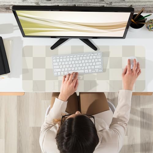 AFIING Leather Desk Mat, 31.5"x12", White Grey | Non-Slip Rubber Base, Easy Clean Surface, Desk Protection, Office & Home - color: Whitegray