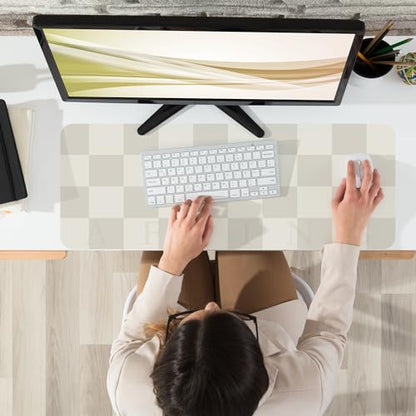 AFIING Leather Desk Mat, 31.5"x12", White Grey | Non-Slip Rubber Base, Easy Clean Surface, Desk Protection, Office & Home - color: Whitegray