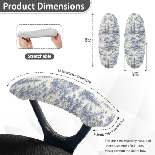 Office Chair Armrest Covers Set of 2, Toile de Jouy Printed Soft Stretch Chair Arm Covers, Removable Computer Chair Armrest Covers with Elastic Edge, Easy to Install, Home Decor - color: Blue and Beige - Toile De Jouy
