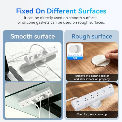 Desktop Suction Cup Power Strip 4.9Ft,Table Surge Protector - color: White