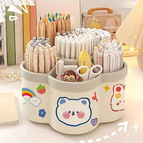 Desk Pencil Pen Holder - 5 Slot 360 Degree Rotating Desk Pen Organizer for Desktop Storage Stationery Supplies Cup Pot-Green - color: Green