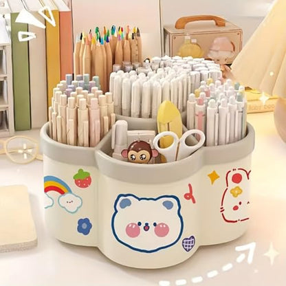 Desk Pencil Pen Holder - 5 Slot 360 Degree Rotating Desk Pen Organizer for Desktop Storage Stationery Supplies Cup Pot-Green - color: Green