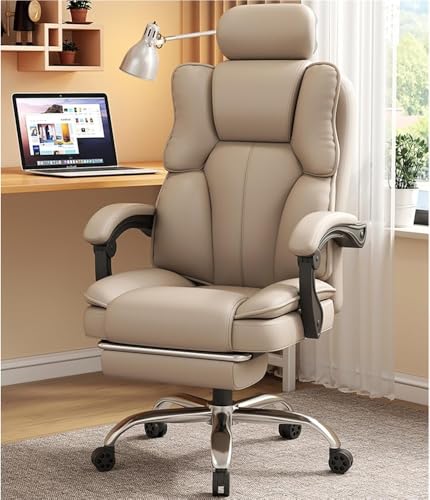 High Back Executive Office Chair with Extendable Footrest Adjustable Headrest and Lumbar Support Ergonomic Computer Chair Quiet Rubber Wheels for Work from Home Reclining