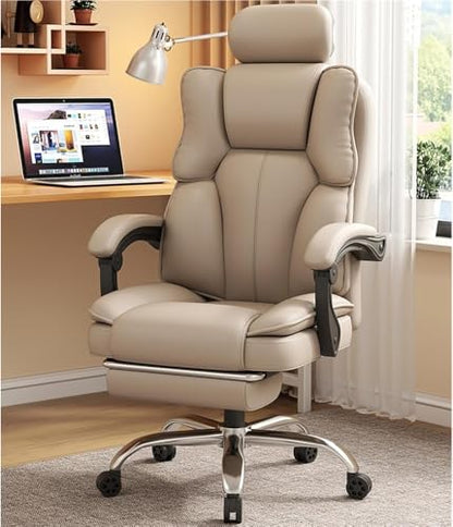 High Back Executive Office Chair with Extendable Footrest Adjustable Headrest and Lumbar Support Ergonomic Computer Chair Quiet Rubber Wheels for Work from Home Reclining