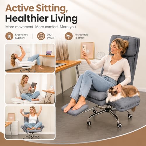 Big and Tall Office Chair with Footrest & Flip Armrests - color: Pink