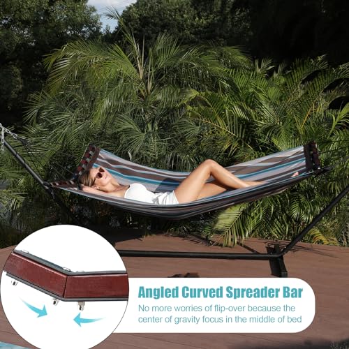 TegerDeger 12FT 2 Person Hammock with V Shaped Spreader Bar -Brown Stripes - color: Brown Stripes