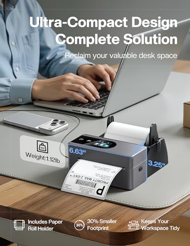 Phomemo 4x6 Shipping Label Printer with Touch Screen | Wireless bluetooth thermal label printer for small business & packages, compatible with Amazon Shopify Etsy UPS USPS - color: Grey