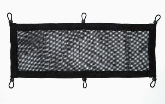 Under Desk Cable Management Net, Black Polyester Storage Pouch for Power Strips, Hidden Wire Organizer with Adhesive Mount, Cord Clip Accessories for Desktop Tidy Up, 25.2 x 9.8 in