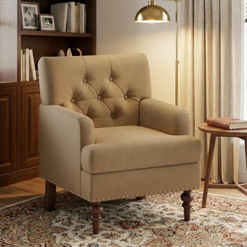 MALOL Modern Accent Chair for Living Room, Comfy Bedroom Reading Armchair, Upholstered Single Sofa Chair with Thick Cushion &Wood Legs for Small Spaces, Brown - color: Brown, size: Set of 1