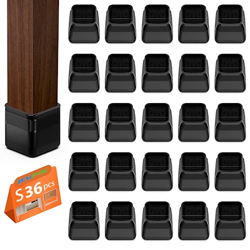 36Pcs Square Chair Leg Floor Protectors, Chair Leg Protectors for Hardwood Floors, Furniture Sliders for Chair Legs, Felt Furniture Pads, Silicone Chair Leg Caps Covers, Small(Black) | Silicone Chair Leg Covers with Felt Pads, Protect Wood Tile Floors Ant