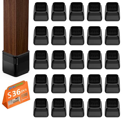 36Pcs Square Chair Leg Floor Protectors, Chair Leg Protectors for Hardwood Floors, Furniture Sliders for Chair Legs, Felt Furniture Pads, Silicone Chair Leg Caps Covers, Small(Black) | Silicone Chair Leg Covers with Felt Pads, Protect Wood Tile Floors Ant