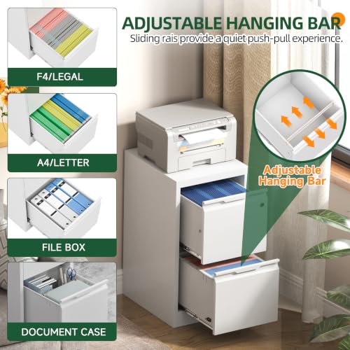 2 Drawer File Cabinet with Lock, Metal Vertical Small File Cabinet - color: White, size: 2 Drawer - Vertical