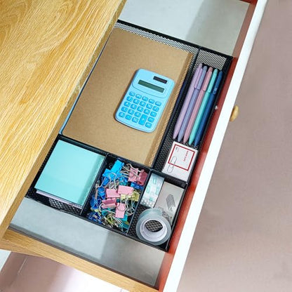 2 Pack Desk Drawer Organizer, Metal Mesh Drawer Organizer Tray for Office Home Supplies