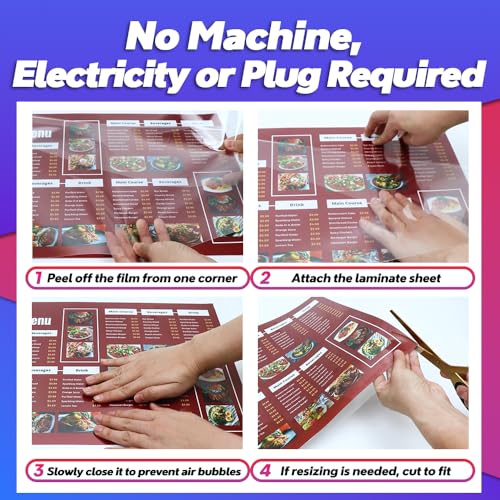 VIOLETTO 4mil Self-Adhesive Laminating Sheets 20 Pack, Menu Size, 12.3x17.1 Inches, No Machine Needed - size: Menu Size 20Pack