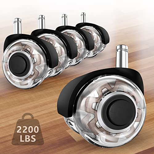 Minewill 2" Office Chair Wheels - Protection for Hardwood Floors and Carpet | Heavy Duty 2000 LBS, 360° Silent Smooth, Standard Stem 7/16″* 7/8″(11mm*22mm),Office Furniture Casters Set of 5(Brown) - color: Brown