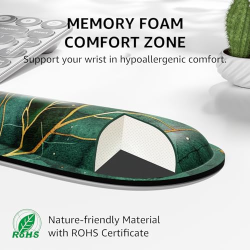 KTRIO Keyboard Wrist Rest & Mouse Pad with Wrist Rest, Green Leaves | Memory Foam Wrist Support, Ergonomic Design, Non-Slip Base, Office and Home Use - color: Green Leaves