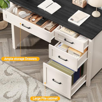 Farmhouse 47" Computer Desk, Executive Desk with File Drawer, Black. - color: Black, size: Style 1
