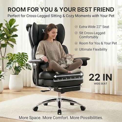 Big & Tall Office Chair, 400lbs Executive Chair with Footrest, Black - color: Black