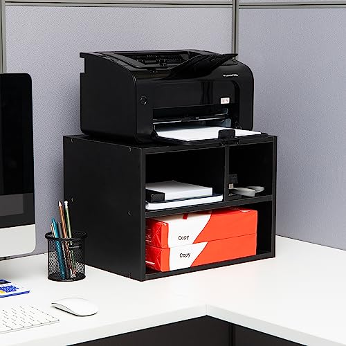 Mind Reader Rolling Printer Cart, Utility Cart, Printer Stand, Under Desk Storage, Office, MDF, 16" L x 12" W x 13.75" H, Black - size: 4-Shelves