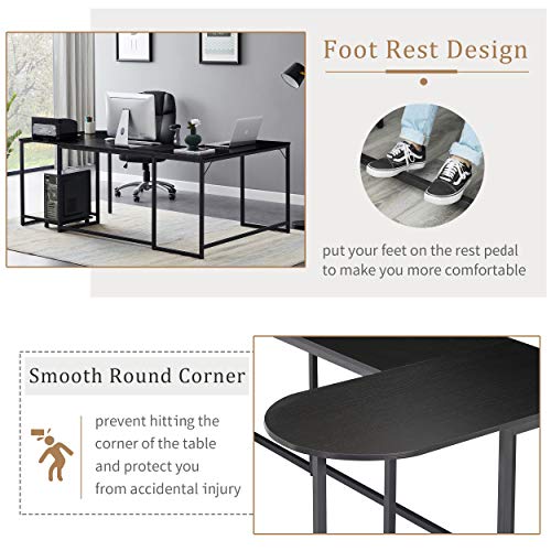U-Shaped Computer Desk, Industrial Corner Writing Desk with CPU Stand, Gaming Table Workstation Desk for Home Office for Adults Black