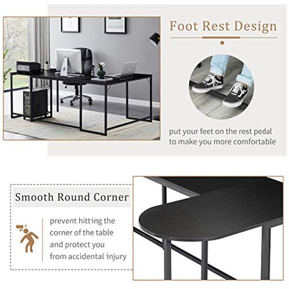 U-Shaped Computer Desk, Industrial Corner Writing Desk with CPU Stand, Gaming Table Workstation Desk for Home Office for Adults Black