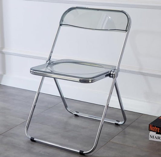Acrylic Folding Chair with Chrome Frame, Plastic Foldable Seat | Gray Stackable Crystal Chair, Modern Clear Accent Side Chair for Desk, Vanity, Party, Banquet, Space Saving Dining Chair - color: Grey