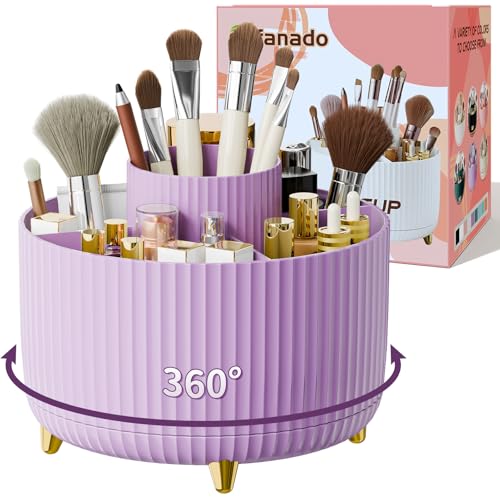 fanado 360° Rotate Makeup Brush Holder Organizer, Makeup Organizers Countertop, Makeup organization and Skincare Storage for Vanity, Desktop, Bathroom (Purple) - color: Purple