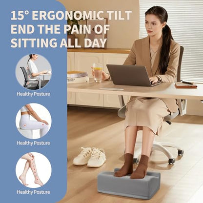 Foot Rest Under Desk with Rocking Base | Gray Velvet | Washable velvet cover | 15° tilt + rocking base | 2 heights: 6.1"/7.3" | Non-slip | Office, gaming, home - color: Gray, size: 12.6" L x 15" W x 6.1"