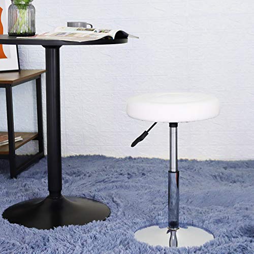 FURWOO Short Round PU Leather Shop Stool Chair Height Adjustable Step Stool Office Chair Vanity Stool Small White - color: White