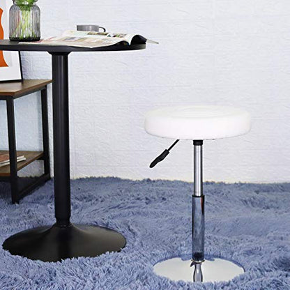 FURWOO Short Round PU Leather Shop Stool Chair Height Adjustable Step Stool Office Chair Vanity Stool Small White - color: White