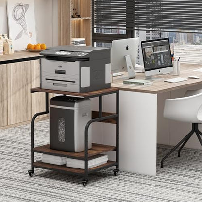 Fannova Large Printer Stand Table with Height Adjustable Storage Shelf - color: Rustic Brown, size: 23.6"W x 18.9"D x 30"H
