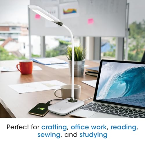 OttLite Enhance LED Sanitizing Desk Lamp with USB Charging, White | ClearSun LEDs Reduce Eyestrain | Sanitizing Light | Flexible Neck | Eliminates Bacteria