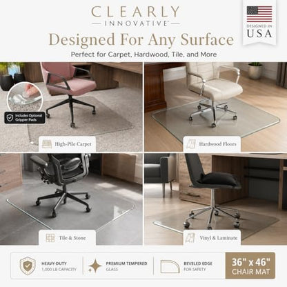 Tempered Glass Office Chair Mat for Carpet & Hardwood, 36" x 46", Clear - color: Clear (Standard Clear), size: 36" by 46" Non-Tabbed