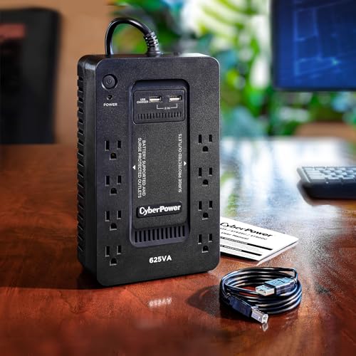CyberPower ST625U Standby UPS Battery Backup and Surge Protector | 625VA/360W, 8 Outlets, 2 USB Charging Ports, Compact, UL Certified - size: 625VA, style: Compact