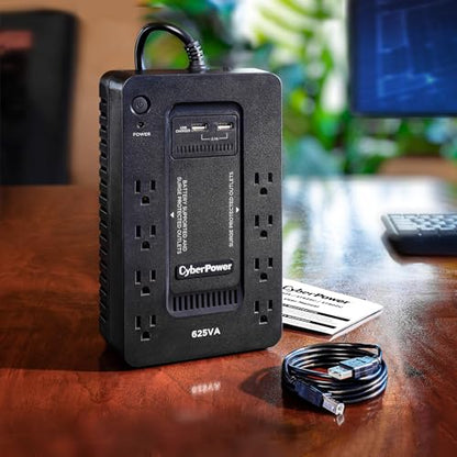 CyberPower ST625U Standby UPS Battery Backup and Surge Protector | 625VA/360W, 8 Outlets, 2 USB Charging Ports, Compact, UL Certified - size: 625VA, style: Compact