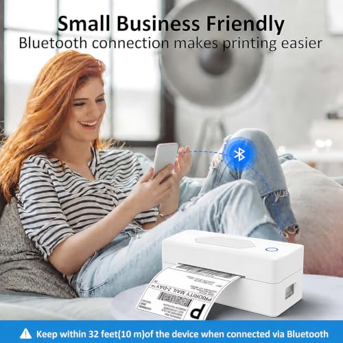 Mvgges Shipping Label Printer,Bluetooth 4x6 Thermal Label Printer for Small Business Office or Home, Compatible with Android, iOS, Windows and Mac, Widely Used for Amazon,USPS,Etsy,White - color: White