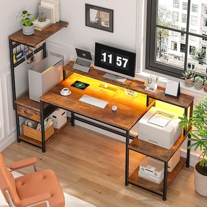 DurayLoly 55" Office Desk with File Drawer and Printer Space for Bedroom - color: Brown, size: 19.6"Dx55"Wx51"H