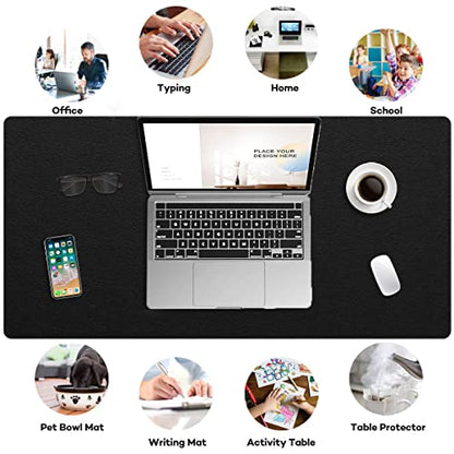 Extra Large Leather Desk Pad with Suede Base Office Mat for Home - Waterproof, Non-Slip, PVC - Black, 24" x 36" - color: Black, size: 24x36 inch