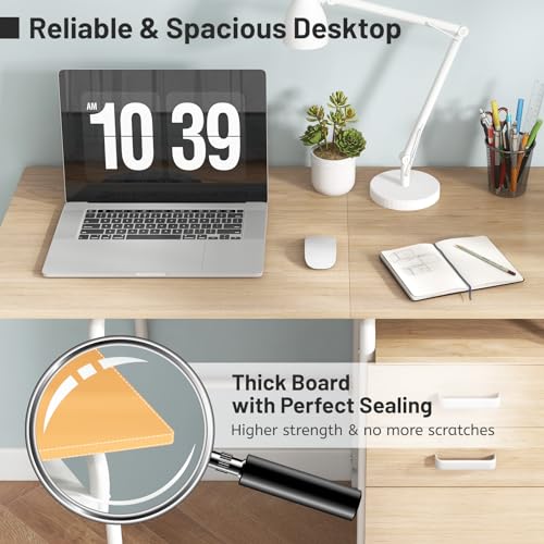 GIANTEX Folding Desk for Small Space, Rolling Home Office Desk with 3 Drawers & Lockable Universal Wheels, Mobile Study Writing Desk for Dorm Apartment Bedroom (Natural) - color: Natural