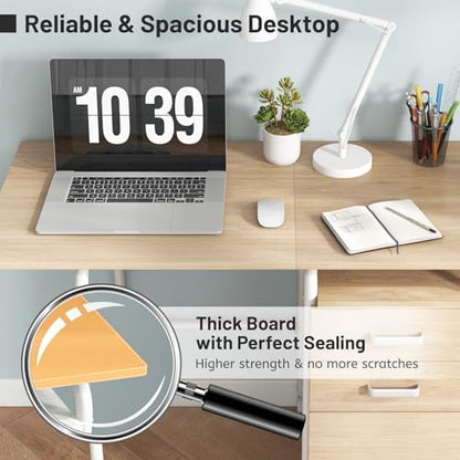 GIANTEX Folding Desk for Small Space, Rolling Home Office Desk with 3 Drawers & Lockable Universal Wheels, Mobile Study Writing Desk for Dorm Apartment Bedroom (Natural) - color: Natural