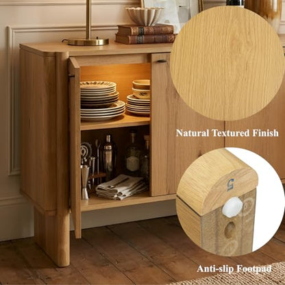 Ya-Home Modern Sideboard Buffet Cabinet with Storage, Accent Farmhouse Buffet Coffee Bar Cabinet with 4 Doors, Wooden Media Console Table Credenza for Living Room/Kitchen/Entryway, Natural - color: Natural