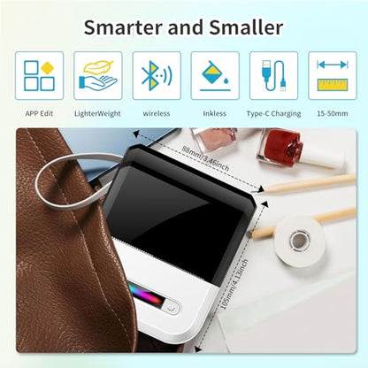 U1 Label Maker Machine,Portable Thermal Label Printer,Mini Bluetooth Inkless Label Stickers Makers for Home Storage School Business Office,Labeler Compatible with iOS & Android(White) - color: White-U1