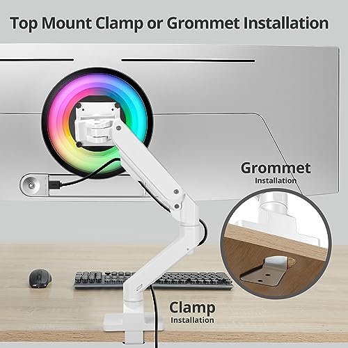 AVLT Single Monitor Arm Desk Mount fits One 44 lbs Heavy Duty - White | 34”-57” Screen Full Motion Height Swivel Tilt Rotation Adjustable Arm VESA 200x200 200x100 100x100 75x75 - color: White-34 to 57 Inch