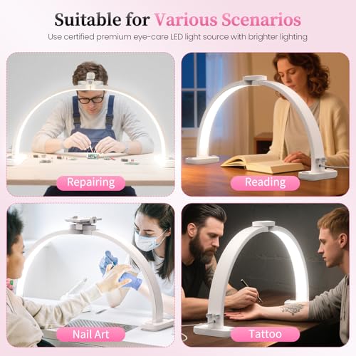 Foldable Half Moon Light for Nail Desk, 31in 45W Nail Desk Lamp with Phone Holder, Half Moon Table Lamp with Stepless Color Temperature Dimmable for Manicure, Handicrafts, Tattoos, Painting(White) - color: White - Half Moon