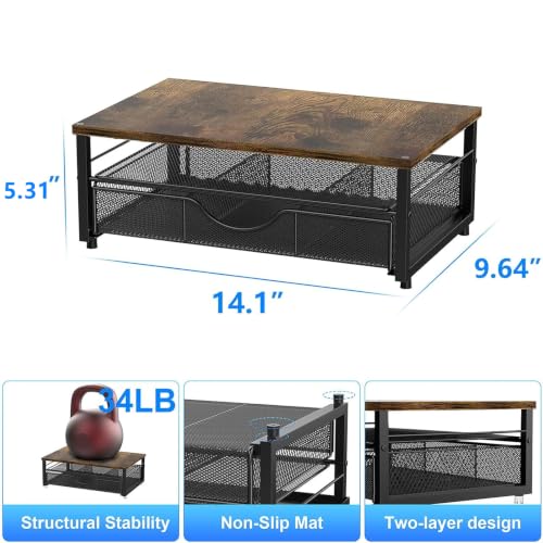 gianotter Computer Monitor Stand Riser with Drawer - color: Wood