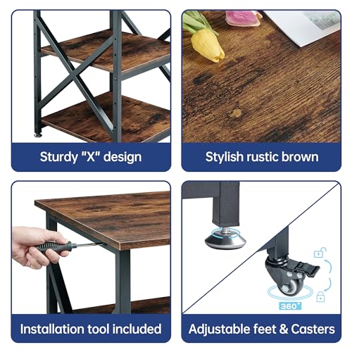 Fannova 23.6"x23.6" Large Printer Stand, 3 Tier Square Table for 3D Printer | Height Adjustable Storage Shelf, Heavy Duty Industrial Wheels - All 4 Lock, Home Office Rolling Printer Cart, Rustic Brown - color: Rustic Brown